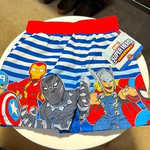 Marvel swim trunks.